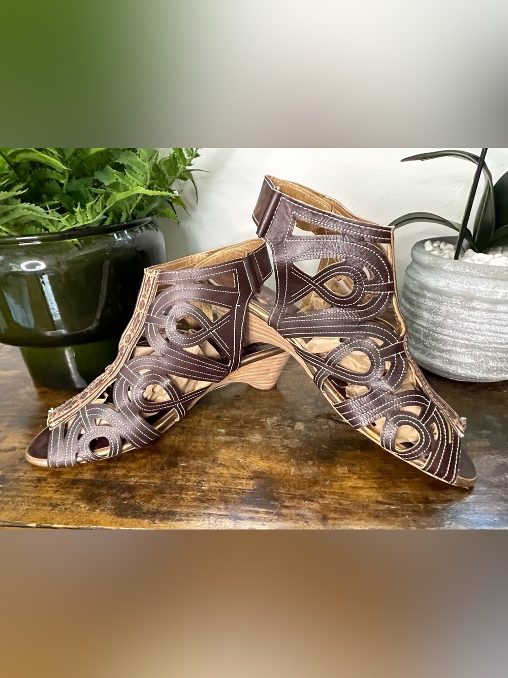 L’artiste Flourish gladiator brown cutout Leather Sandals EU 40, US 9.5 - Picture 3 of 7